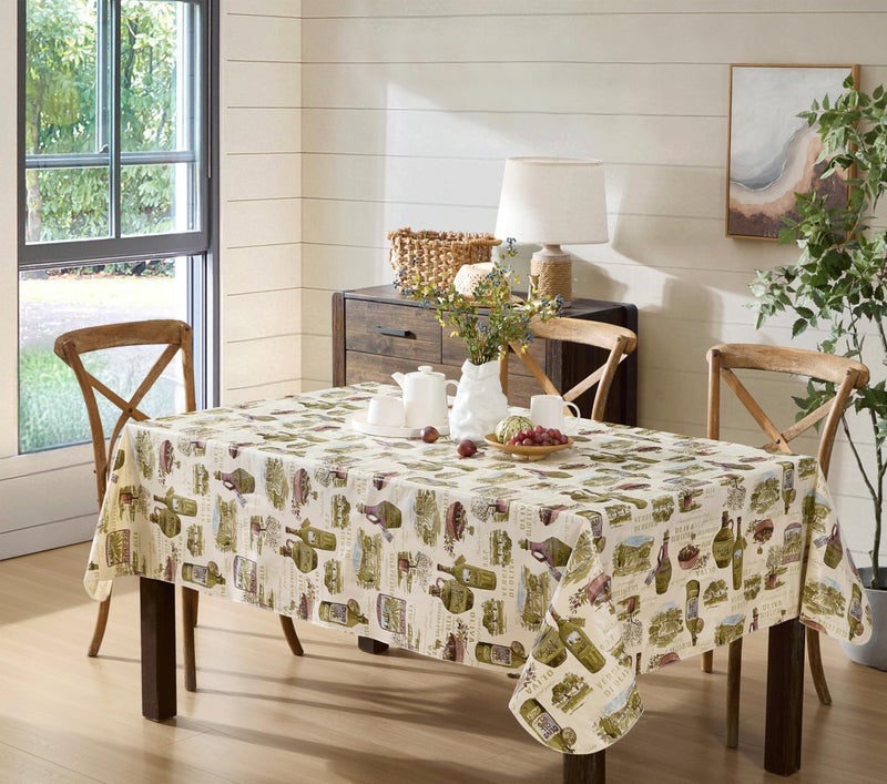 Newbridge 52 x 70 Inch Rectangle Vinyl Tablecloth with Flannel Backing, Lucca Olive Oil Print, Indoor Outdoor Waterproof Table Cover, Picnic, Barbeque, Patio and Kitchen Dining, Tuscan Countryside - Image 1